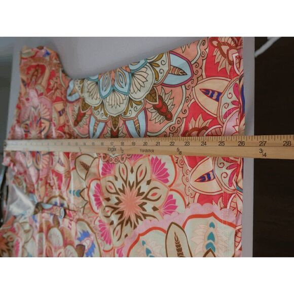 Women's Pink & Orange V-neck Button Accent Short Sleeve Top XL - Picture 6 of 8